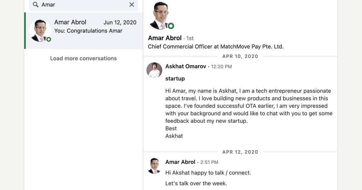 LinkedIn conversation