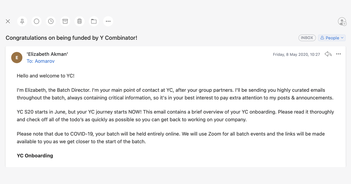 YC Confirmation letter